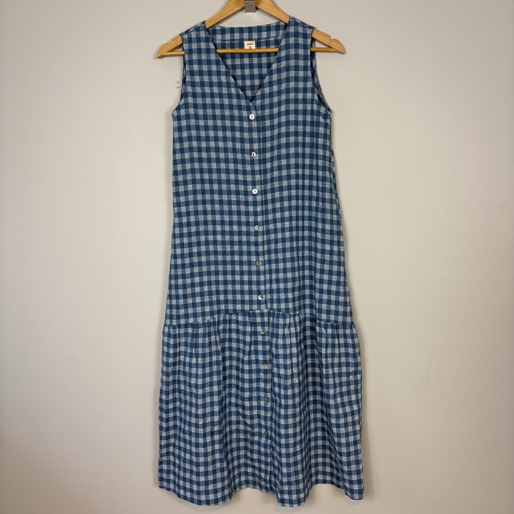 Sleeveless Blue Gingham Midi Dress